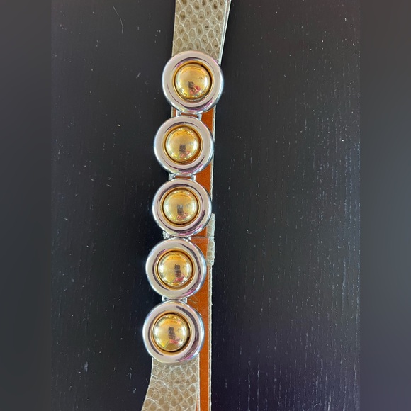 Alexis Kirk Cream and yellow snakeskin belt